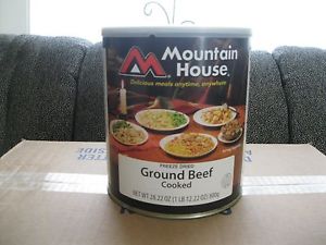 Case of 6 cans Mountain House Ground Beef Cooked.