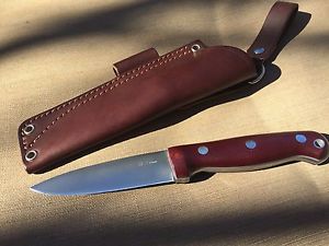 L.T. Wright Handcrafted Knives GNS O1 Convex Double Red Gray Liners Bushcraft