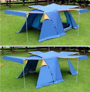 3-4 Persons Outdoor Waterproof Camping Hiking Blue Double Lining Family Tent *