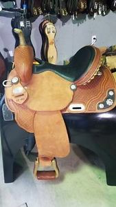 Double C Western Saddle, size: 14", 02, Barrel Saddle, Chestnut
