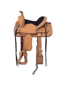 Tough-1 Western Saddle Youth Rawhide Covered 14" Light Oil RK1274