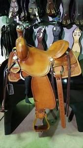 Double C Western Saddle, size: 14", 02, All around, smooth chestnut leather