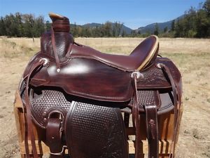 HEAVY DUTY 17" BROWN LEATHER WESTERN WADE ROPING RANCH COWBOY HORSE SADDLE TACK