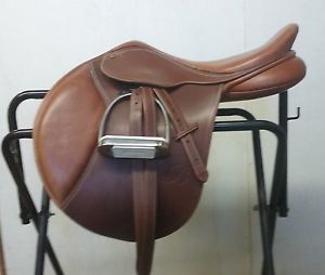 Bates "Caprilli" Jump Saddle-2 tone brown leather-17"-wide tree-used-looks new!
