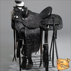 WD092BK-F HILASON BIG KING WESTERN LEATHER WADE RANCH ROPING TRAIL SADDLE 17"