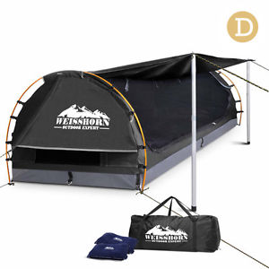 Double Camping Canvas Swag with Mattress and Air Pillow – Grey