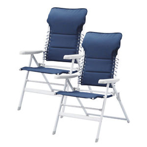 Camping Terrasse Jardin Chaise 2 Chaises de Camping Haute dos bleu marine