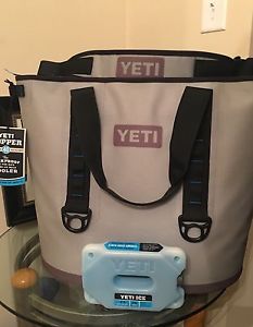 BRAND NEW AUTHENTIC YETI HOPPER 40 W/ YETI  ICE COOLER COLOR FOG GRAY AND BLUE