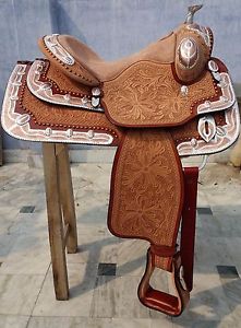 16'' BEAUTIFUL WESTERN LEATHER SHOW SADDLE WITH ACESSORIES
