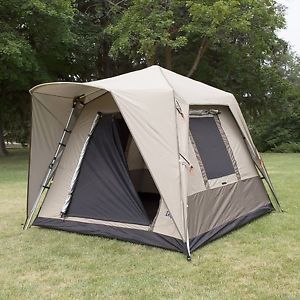 Freestander 4 Person Pop Up Turbo Tent, 4 season Ripstop Polyester, Beige, Green