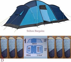 Lichfield River 6 Person Frame Tent + Sleeping Bags + LED Pegs - Was £179.99