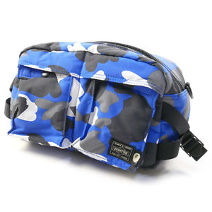 A BATHING APE  PORTER 15 AW WARM UP CAMO WAIST BAG  BLUE
