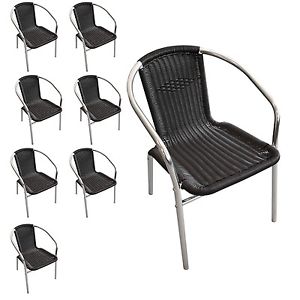 Aluminium Bistrostuhl Gartenstuhl Camping Stapelstuhl Rattan Schwarz - 8er Set