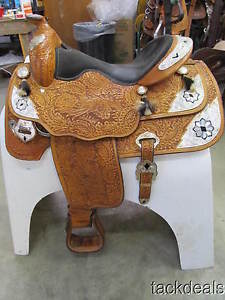 Big Horn Fancy Show Saddle Black Inlaid Silver & Hair Tassels Lightly Used