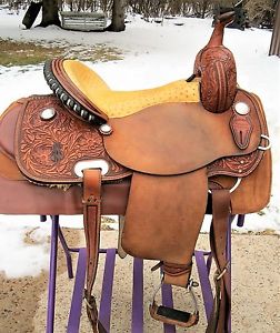 PANTHER SADDLERY FLEX TREE BARREL SADDLE 14.5" 7" GULLET OSTRICH SEAT ~ NICE ~!