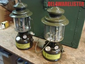 *2x Vintage Military Lanterns U.S. Coleman 1986 w/Wood Storage Case + Extras SMP