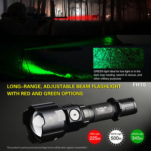 Klarus FH10 RED GREEN WHITE Light Zoomable Tactical LED Flashlight 18650