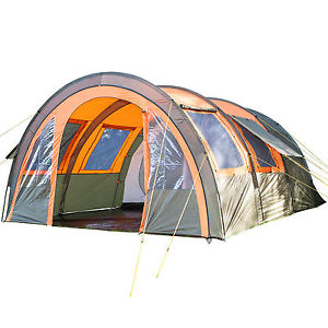 skandika Kemi 4 Personen Familienzelt Festival Tunnel 480x340 cm oliv/orange NEU