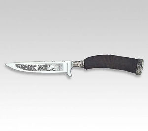 Linder Cuchillo tradicional, Grabado de caza, Manguera agarre gamuza, 10 cm
