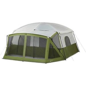 12 Person Cabin Tent Base Camp Family Large Camping Shelter Screen Porch Green