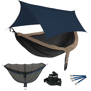 ENO DoubleNest OneLink Hammock System - Khaki/Black + Guardian SL & Navy Profly