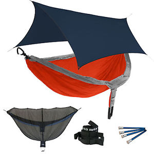 ENO DoubleNest OneLink Hammock System - Orange/Grey + Guardian SL & Navy Profly