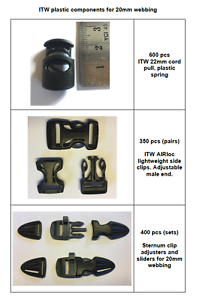 itw nexus Side Clips Aeroloc, Sternum clips / whistle, Cord loc plastic spring