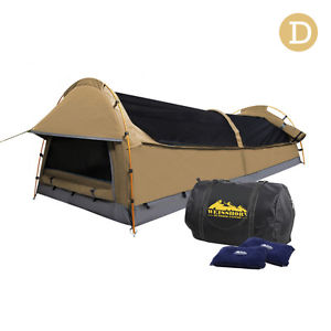 New Double Camping Canvas Swag Tent Beige with Air Pillow