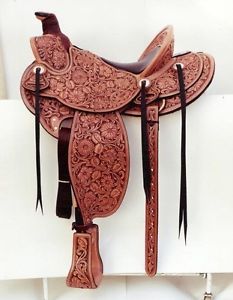 full//carving on western hot seat leather saddle with tack set