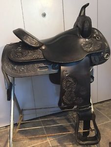 Circle Y Western Trail Saddle- Black Leather, Tooled 16" Wide. Very Comfortable!