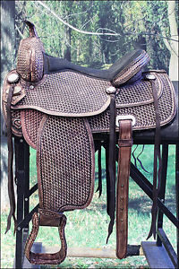 TT105RO-F HILASON FLEX-TREE TRAIL PLEASURE WESTERN ENDURANCE LEATHER SADDLE 16"