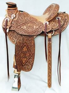 new latest Horse!!!Western big horn Pleasure LEATHER SADDLE 17'' with tack set