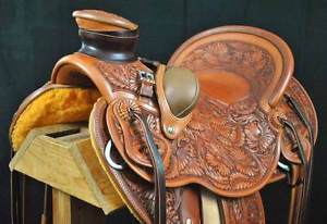 equestrian hot seat saddle on western leather saddle with tack set