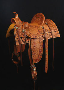 saddle on 17'' western leather saddle with tack set