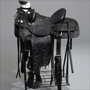 black on western hot seat leather saddle with tack set