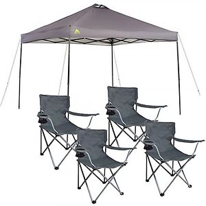 Instant 10x10 Straight Leg Canopy 4 Chairs Value Bundle Camping Outdoor Shelter