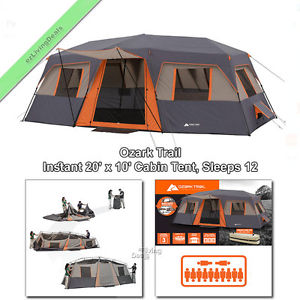 12 Person Ozark Trail Instant Cabin Tent 3Rm 20x10' Outdoor Camping Family Tents