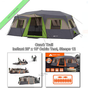 Ozark Trail Instant Cabin Tent 12 Person 3Rm 20x10' Family Outdoor Camping Tents
