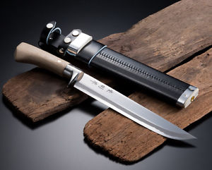 Hunting Knife 9.4inch Aogami Steel with Leather Case Japan handmade Outdoor tool