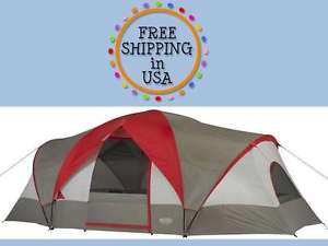18X10' NEW Camping Red Instant Family Cabin 3 Room Large Sealed Tent 10 person