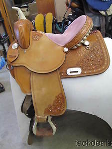 Rocking R Barrel Saddle Pink & Crystals 14" Lightly Used FANCY