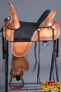 CLASSIC SERIES HILASON TREELESS WESTERN TRAIL BARREL RACING LEATHER SADDLE 15"