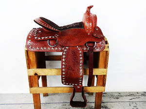 15" WESTERN COWBOY SILVER STAR TOOLED LEATHER SHOW TRAIL PARADE SADDLE TACK