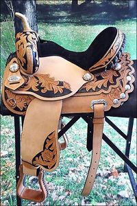 beautiful equestrian western leather saddle on 17'' with tack set