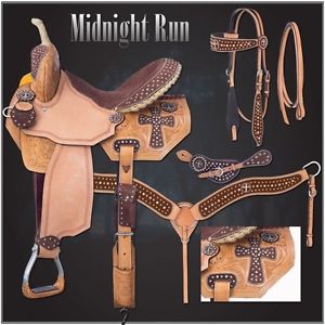 Silver Royal Midnight Run Collection Saddle Package 14" Light Oil Brown Suede