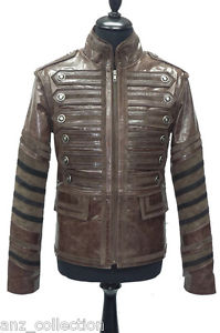 Cruz Uomo Militare Marrone Smalto Reale Giacca In Pelle Di Mucca Parata Rock