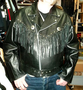 Giacca di pelle in frangia America da motociclista 3XL Rockabilly