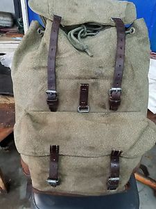 Swiss leather and canvas backpack