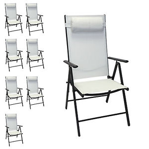 8er Gartenstuhl-Set Campingstuhl Hochlehner 7-fach verstellbar Schwarz Creme