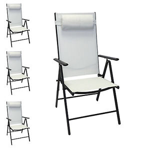 4er Gartenstuhl-Set Campingstuhl Hochlehner 7-fach verstellbar Schwarz Creme